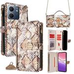 For OPPO A5x 5G Global Crossbody Handle Snake Texture Leather Phone Case(White)