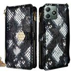 For Realme C61 4G Crossbody Handle Snake Texture Leather Phone Case(Black)