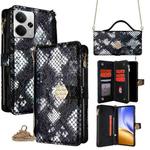 For Realme 14 5G Global Crossbody Handle Snake Texture Leather Phone Case(Black)