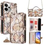 For Realme 14 5G Global Crossbody Handle Snake Texture Leather Phone Case(White)