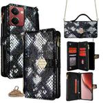 For Realme P3 Ultra 5G Crossbody Handle Snake Texture Leather Phone Case(Black)