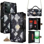 For Realme C71 4G Crossbody Handle Snake Texture Leather Phone Case(Black)