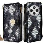 For Redmi 14C 4G Crossbody Handle Snake Texture Leather Phone Case(Black)
