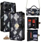For Redmi Note 14S 4G Crossbody Handle Snake Texture Leather Phone Case(Black)