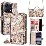 For Redmi Note 14S 4G Crossbody Handle Snake Texture Leather Phone Case(White)