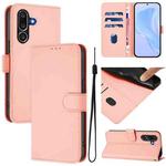 For Samsung Galaxy M56 5G Skin Feel Solid Color Leather Phone Case with Lanyard(Pink)