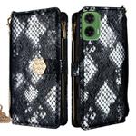 For Motorola Moto G35 5G Crossbody Handle Snake Texture Leather Phone Case(Black)