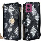 For Motorola Moto G55 5G Crossbody Handle Snake Texture Leather Phone Case(Black)