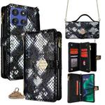 For Motorola Moto G Stylus 5G 2025 Crossbody Handle Snake Texture Leather Phone Case(Black)