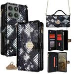 For Motorola Edge 60 Pro 5G Crossbody Handle Snake Texture Leather Phone Case(Black)