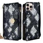 For iPhone 14 Pro Crossbody Handle Snake Texture Leather Phone Case(Black)