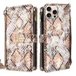 For iPhone 14 Pro Crossbody Handle Snake Texture Leather Phone Case(White)