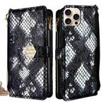For iPhone 15 Pro Crossbody Handle Snake Texture Leather Phone Case(Black)