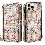 For iPhone 15 Pro Crossbody Handle Snake Texture Leather Phone Case(White)