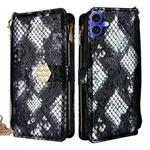 For iPhone 16 Crossbody Handle Snake Texture Leather Phone Case(Black)