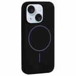 For iPhone 15 Plus Large Hole Camera MagSafe Liquid Silicone Full Coverage Phone Case(Black)