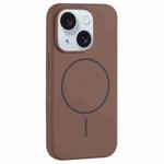 For iPhone 15 Plus Large Hole Camera MagSafe Liquid Silicone Full Coverage Phone Case(Brown)