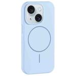 For iPhone 15 Plus Large Hole Camera MagSafe Liquid Silicone Full Coverage Phone Case(Blue)