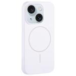 For iPhone 15 Plus Large Hole Camera MagSafe Liquid Silicone Full Coverage Phone Case(White)