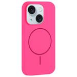 For iPhone 15 Plus Large Hole Camera MagSafe Liquid Silicone Full Coverage Phone Case(Rose Red)