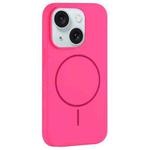 For iPhone 15 Large Hole Camera MagSafe Liquid Silicone Full Coverage Phone Case(Rose Red)