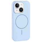 For iPhone 14 Plus Large Hole Camera MagSafe Liquid Silicone Full Coverage Phone Case(Blue)