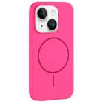 For iPhone 14 Plus Large Hole Camera MagSafe Liquid Silicone Full Coverage Phone Case(Rose Red)