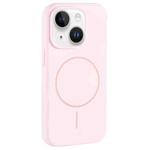 For iPhone 14 Large Hole Camera MagSafe Liquid Silicone Full Coverage Phone Case(Pink White)