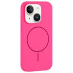 For iPhone 14 Large Hole Camera MagSafe Liquid Silicone Full Coverage Phone Case(Rose Red)
