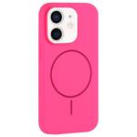 For iPhone 12 Large Hole Camera MagSafe Liquid Silicone Full Coverage Phone Case(Rose Red)