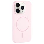 For iPhone 11 Pro Max Large Hole Camera MagSafe Liquid Silicone Full Coverage Phone Case(Pink White)