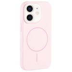 For iPhone 11 Large Hole Camera MagSafe Liquid Silicone Full Coverage Phone Case(Pink White)