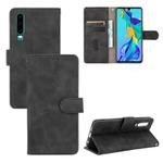 For Huawei P30 Solid Color Skin Feel Magnetic Buckle Horizontal Flip Calf Texture PU Leather Case with Holder & Card Slots & Wallet(Black)