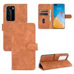 For Huawei P40 Pro Solid Color Skin Feel Magnetic Buckle Horizontal Flip Calf Texture PU Leather Case with Holder & Card Slots & Wallet(Brown)