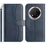 For Honor X9c Dual-Folded S-shape Leather Phone Case(Navy Blue)
