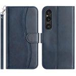 For Sony Xperia 1 V 2023 Dual-Folded S-shape Leather Phone Case(Navy Blue)