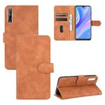 For Huawei Y8p / Enjoy 10s Solid Color Skin Feel Magnetic Buckle Horizontal Flip Calf Texture PU Leather Case with Holder & Card Slots & Wallet(Brown)