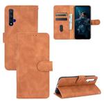 For Huawei Honor 20 / nova 5T Solid Color Skin Feel Magnetic Buckle Horizontal Flip Calf Texture PU Leather Case with Holder & Card Slots & Wallet(Brown)