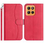 For Motorola Moto G15 Dual-Folded S-shape Leather Phone Case(Rose Red)