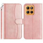 For Motorola Moto G15 Dual-Folded S-shape Leather Phone Case(Rose Gold)