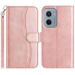 For Motorola Moto E15 Dual-Folded S-shape Leather Phone Case(Rose Gold)