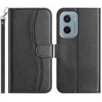 For Motorola Moto E15 Dual-Folded S-shape Leather Phone Case(Black)