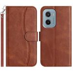For Motorola Moto E15 Dual-Folded S-shape Leather Phone Case(Coffee)