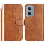 For Motorola Moto E15 Dual-Folded S-shape Leather Phone Case(Brown)