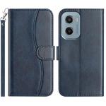 For Motorola Moto E15 Dual-Folded S-shape Leather Phone Case(Navy Blue)