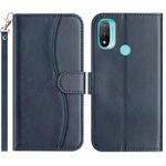 For Motorola Moto E20 / E30 / E40 Dual-Folded S-shape Leather Phone Case(Navy Blue)
