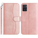 For Motorola Moto E22 Dual-Folded S-shape Leather Phone Case(Rose Gold)