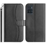 For Motorola Moto E22 Dual-Folded S-shape Leather Phone Case(Black)
