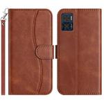 For Motorola Moto E22 Dual-Folded S-shape Leather Phone Case(Coffee)