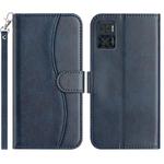 For Motorola Moto E22 Dual-Folded S-shape Leather Phone Case(Navy Blue)